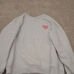 White Fox Boutique Gray Sweatshirt with Pink Heart